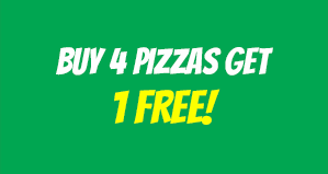 Buy 4 Pizzas get 1 Free